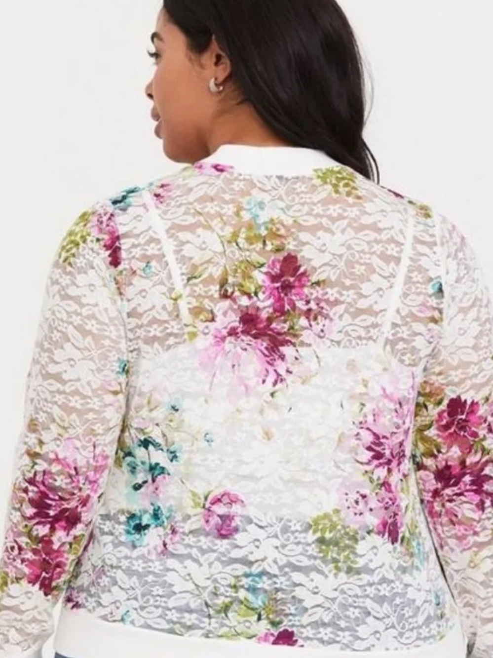 Torrid White Floral Lace Zip-Up Sweater - Picture 8 of 9